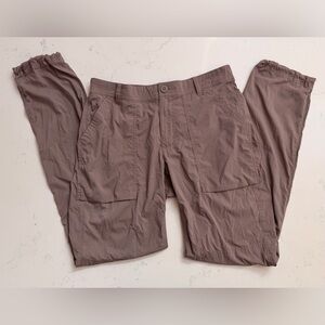 REI women’s size two lightweight, quick dry pants, adjustable ankle in taupe.